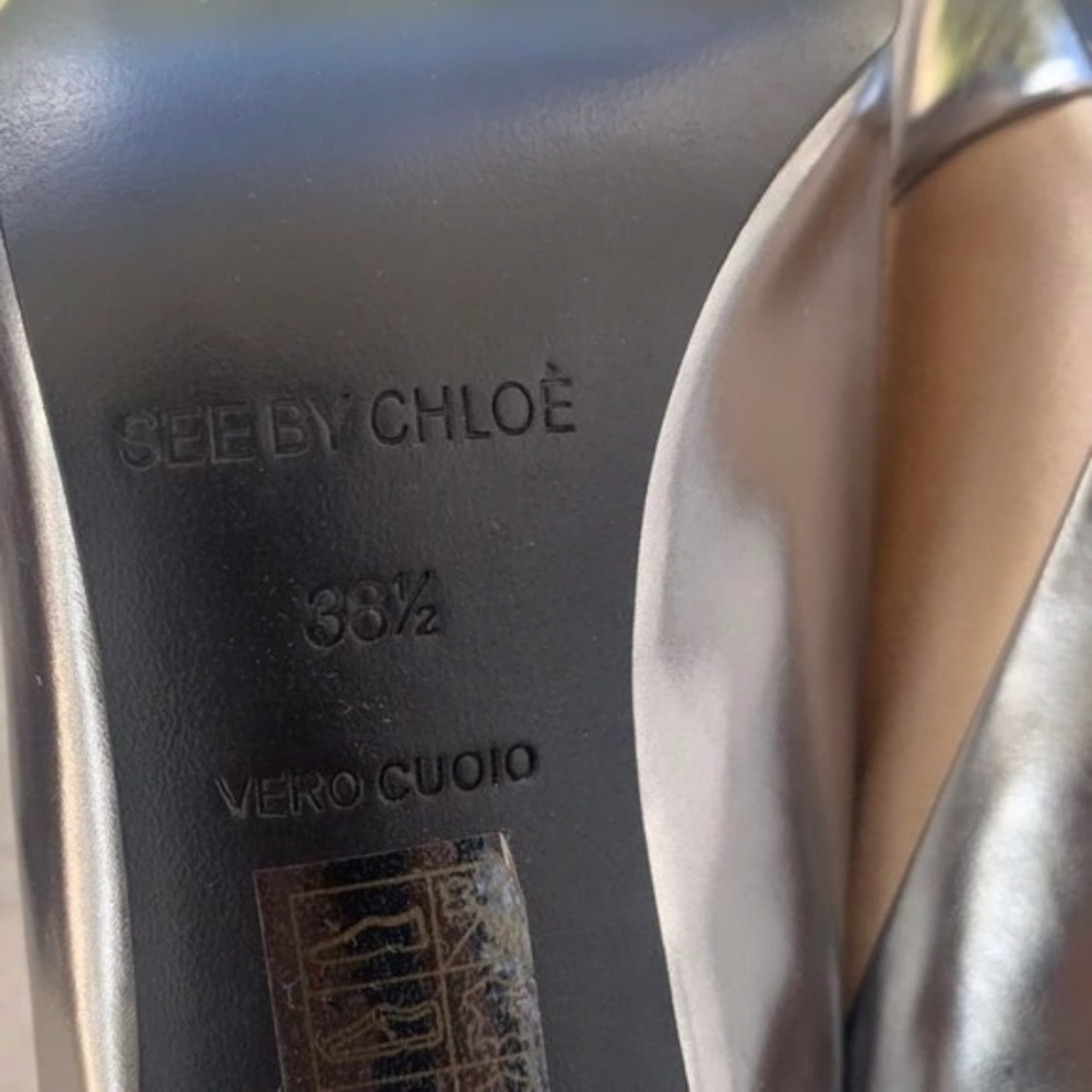 SALE☀️ Chloe Specchio Pointed Pumps, Anthracite 38.5/8.5 Satin Metallic leather - Picture 14 of 14